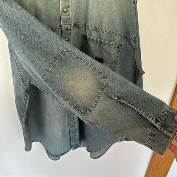 Bugle Boy Vintage Distressed Faded Collared Denim Button Down Shacket - Picture 7 of 8